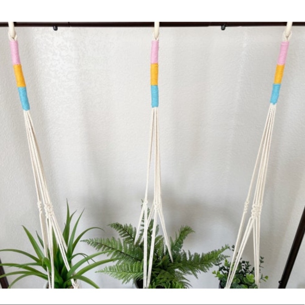 Pastel Rainbow Macrame Plant Hangers - Picture 2 of 7